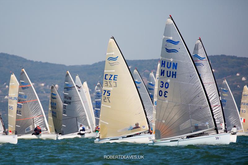 Race 3 on day 2 at the 2021 Finn European Masters photo copyright Robert Deaves / www.robertdeaves.uk taken at Tihanyi Hajós Egylet and featuring the Finn class
