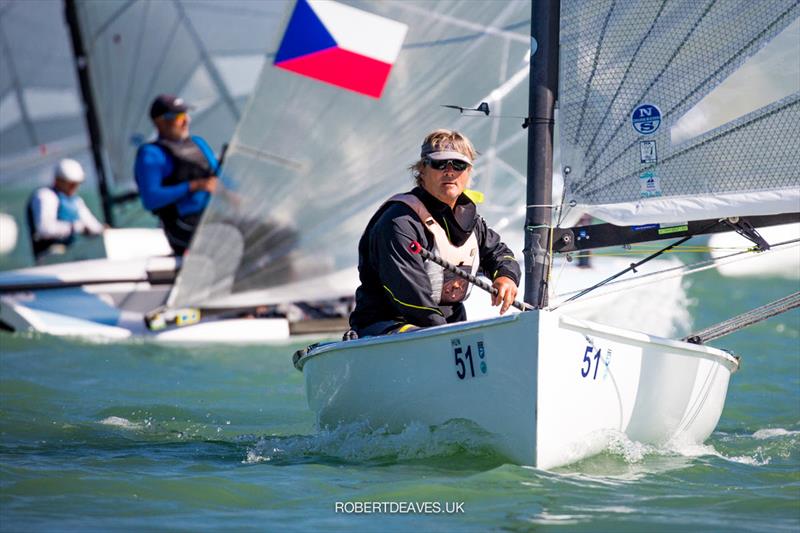 Istvan Rutai on day 2 at the 2021 Finn European Masters photo copyright Robert Deaves / www.robertdeaves.uk taken at Tihanyi Hajós Egylet and featuring the Finn class