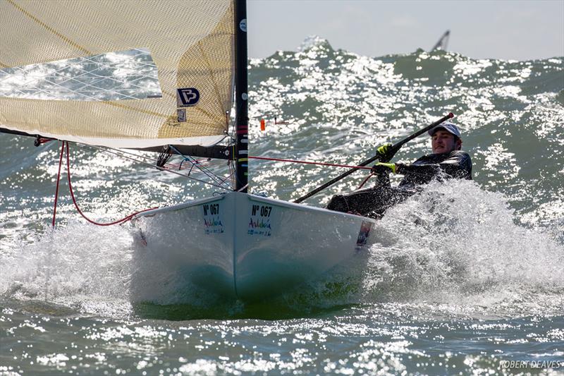 Nils Theuninck hold a one-point lead in the U23 Championship - 2018 Finn European Championship at Cádiz, Spain photo copyright Robert Deaves taken at  and featuring the Finn class