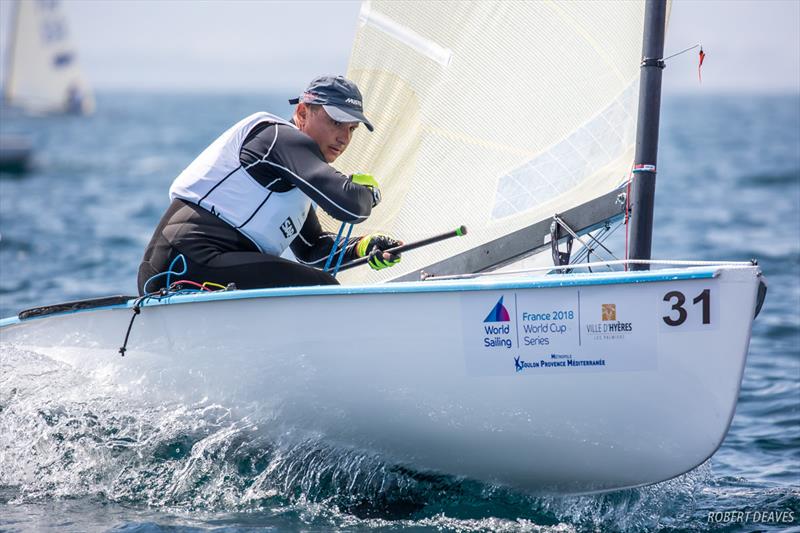 Ioannis Mitakis - 2018 World Cup Series - Hyères photo copyright Robert Deaves taken at COYCH Hyeres and featuring the Finn class