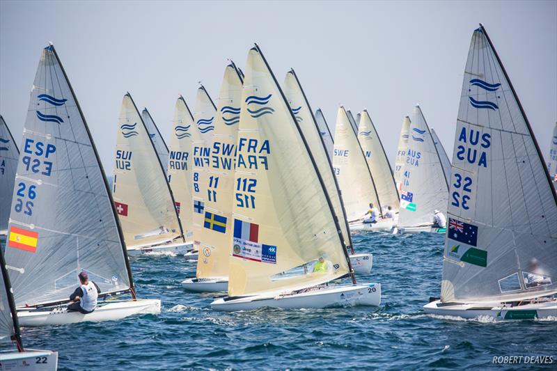 Race 3 start in Hyeres - 2018 World Cup Series Hyères Day 2 photo copyright Robert Deaves taken at  and featuring the Finn class