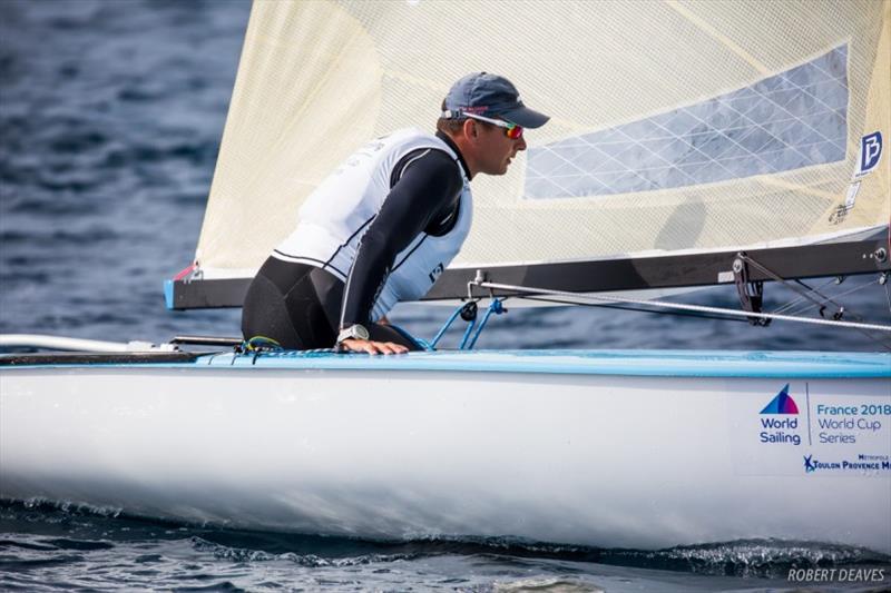 Ioannis Mitakis – World Cup Series Hyères Day 5 photo copyright Robert Deaves taken at  and featuring the Finn class