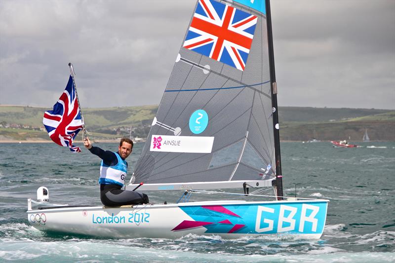 INEOS Founder and Chairman, Jim Ratcliffe described Ben Ainslie as the `Usain Bolt` of sailing - shown here soon after winning his fifth Olympic medal and fourth Gold medal at the 2012 Olympic Regatta, Weymouth photo copyright Richard Gladwell taken at  and featuring the Finn class