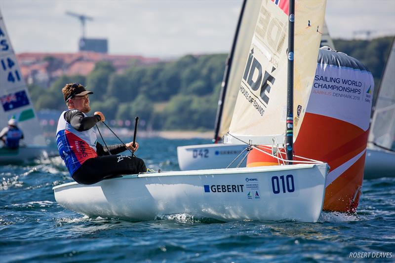 Anders Pedersen on day 2 of Hempel Sailing World Championships Aarhus 2018 photo copyright Robert Deaves taken at Sailing Aarhus and featuring the Finn class