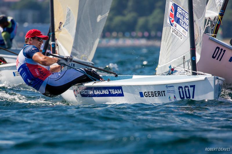 Ed Wright on day 2 of Hempel Sailing World Championships Aarhus 2018 photo copyright Robert Deaves taken at Sailing Aarhus and featuring the Finn class