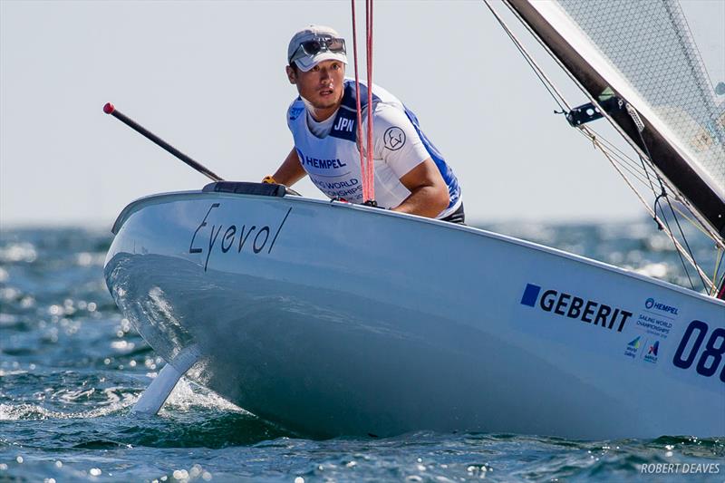 Hajimi Kokumai on day 2 of Hempel Sailing World Championships Aarhus 2018 photo copyright Robert Deaves taken at Sailing Aarhus and featuring the Finn class