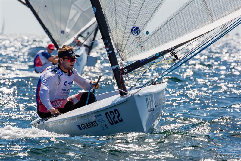 Tom Ranshaw on day 2 of Hempel Sailing World Championships Aarhus 2018 photo copyright Robert Deaves taken at Sailing Aarhus and featuring the Finn class
