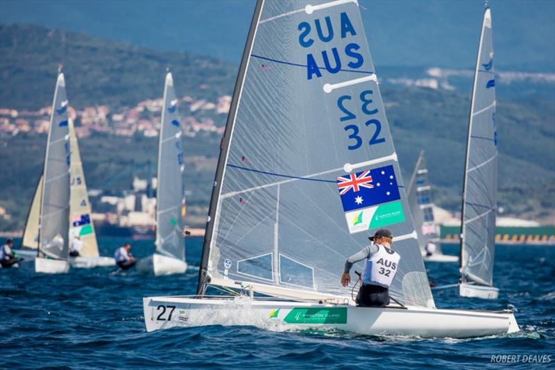 Jock Calvert on day 2 of the Finn Silver Cup in Koper photo copyright Robert Deaves taken at  and featuring the Finn class