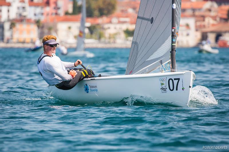 Jan Orel (SLO) on day 3 of the Finn Silver Cup in Koper photo copyright Robert Deaves taken at  and featuring the Finn class