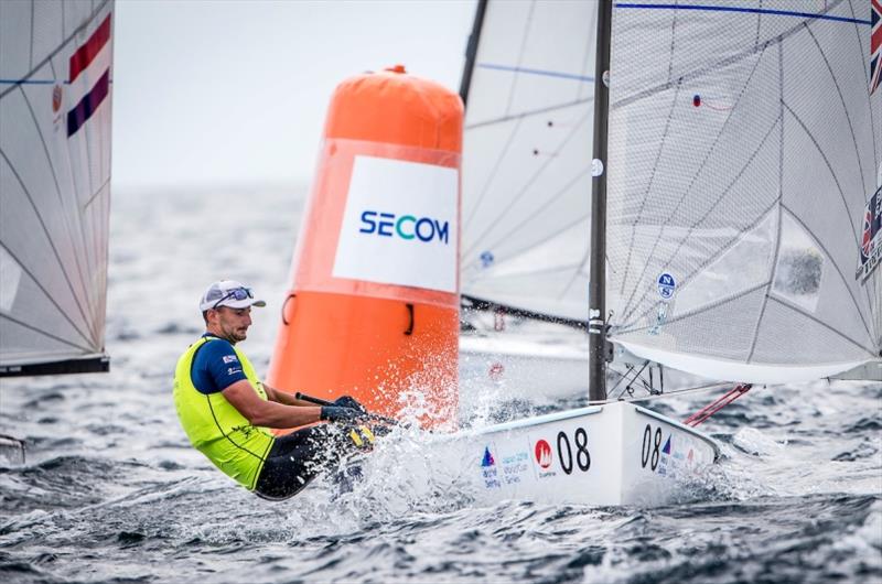 Giles Scott (GBR) in the Finn on Day 2 at World Cup Series Enoshima photo copyright Jesus Renedo / Sailing Energy / World Sailing taken at  and featuring the Finn class