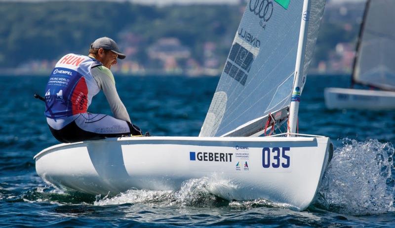 Zsombor Berecz using the Mach III Art of Racing boom on his way to winning the 2018 Finn Gold Cup in Aaarhus photo copyright Robert Deaves taken at  and featuring the Finn class