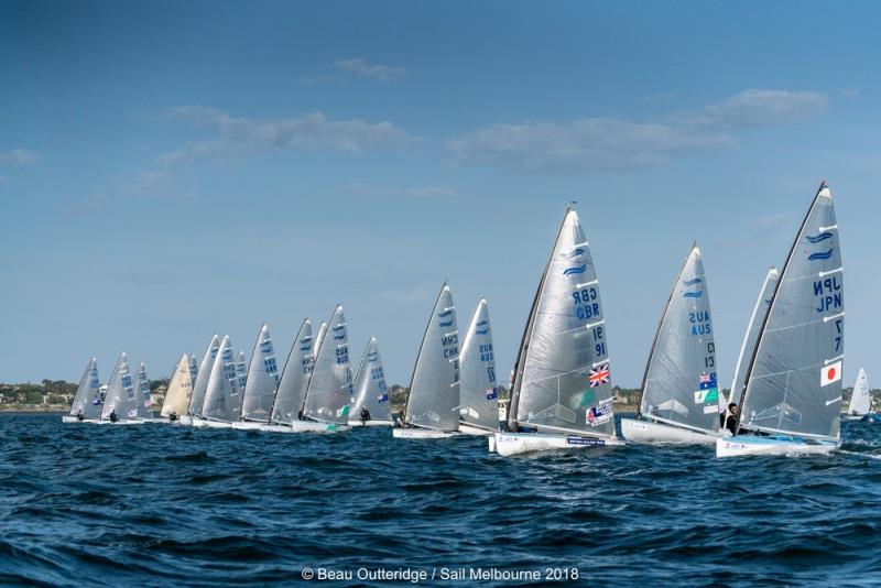 The Finn fleet at Sail Melbourne - photo © Beau Outteridge / Sail Melbourne 2018