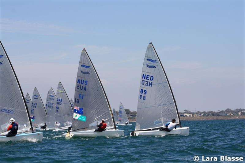 Nicholas Heiner leads out in Race 2 - Ronstan Australian Finn Championship, Day 1 photo copyright Lara Blasse taken at  and featuring the Finn class