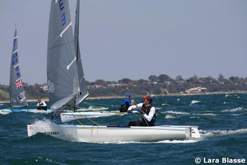 Xir Li from China in Race 2 - Ronstan Australian Finn Championship, Day 1 photo copyright Lara Blasse taken at  and featuring the Finn class