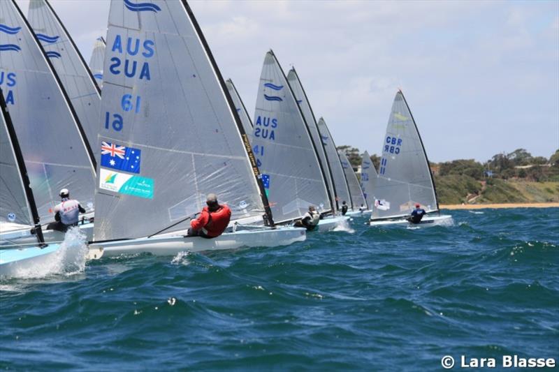 Start of Race 4 - Ronstan Australian Finn Championship, Day 2 photo copyright Lara Blasse taken at  and featuring the Finn class