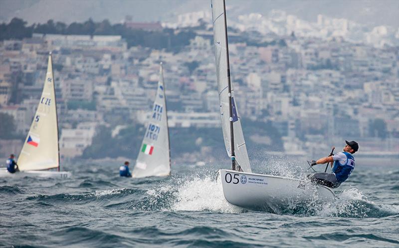 Andy Maloney leads Race 2 - 2019 Finn Open European Championship photo copyright Robert Deaves taken at  and featuring the Finn class