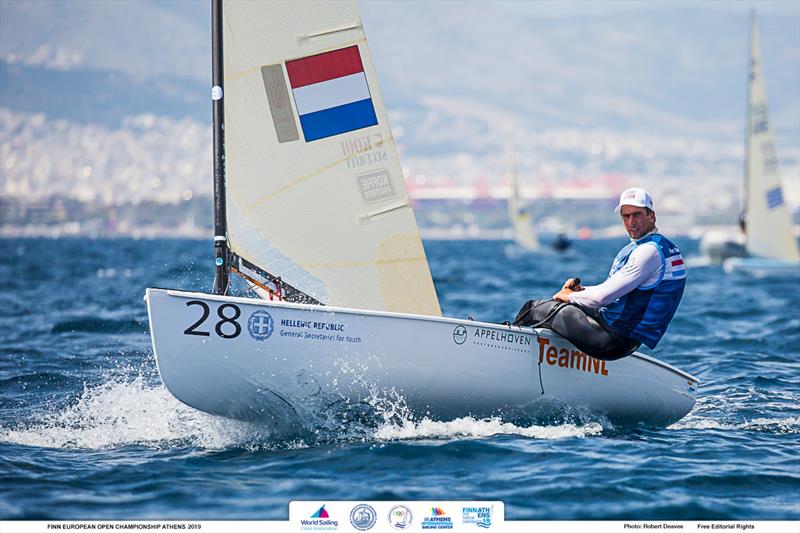 Pieter-Jan Postma wins his last race in the class, the medal race of the Finn Open European Championship 2019 photo copyright Robert Deaves taken at  and featuring the Finn class