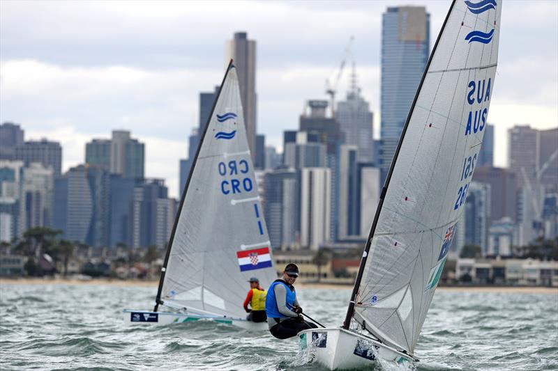 Finn / Oliver Tweddell (AUS) ISAF Sailing World Cup - Melbourne St Kilda sailing precinct, Victoria Port Phillip Bay Friday 11 Dec 2015 photo copyright Sport the library / Jeff Crow taken at Royal Brighton Yacht Club and featuring the Finn class