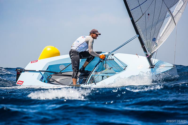 Federico Colaninno on day 1 of the Finn Silver Cup in Anzio photo copyright Robert Deaves taken at  and featuring the Finn class