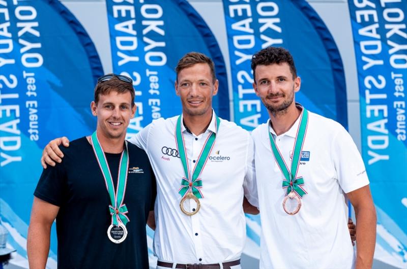 Giles Scott, Zsombor Berecz and Nicholas Heiner - Ready Steady Tokyo, day 6 photo copyright Pedro Martinez / Sailing Energy / World Sailing taken at  and featuring the Finn class