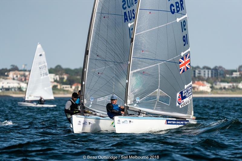 Oliver Tweddel (AUS)   Ben Cornish (GBR) photo copyright Beau Outteridge taken at Royal Brighton Yacht Club and featuring the Finn class