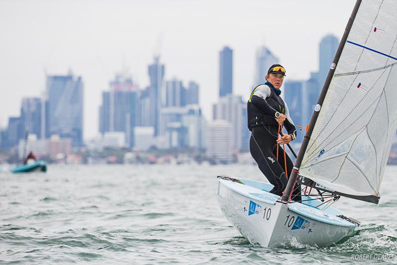 Australia's Jake Lilley in the Practice Race - Finn Gold Cup - Melbourne, Australia photo copyright Robert Deaves taken at Royal Brighton Yacht Club and featuring the Finn class