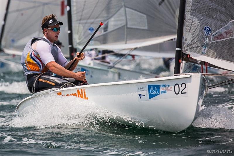 Nicholas Heiner - 2019 Finn Gold Cup day 5 photo copyright Robert Deaves taken at Royal Brighton Yacht Club and featuring the Finn class