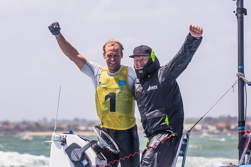 Josh Junior (NZL) and coach Andrew Murdoch - Day 6 - Finn Gold Cup, Melbourne - Royal Brighton Yacht Club, December 21, 2019 photo copyright Robert Deaves / Finn Class taken at Royal Brighton Yacht Club and featuring the Finn class