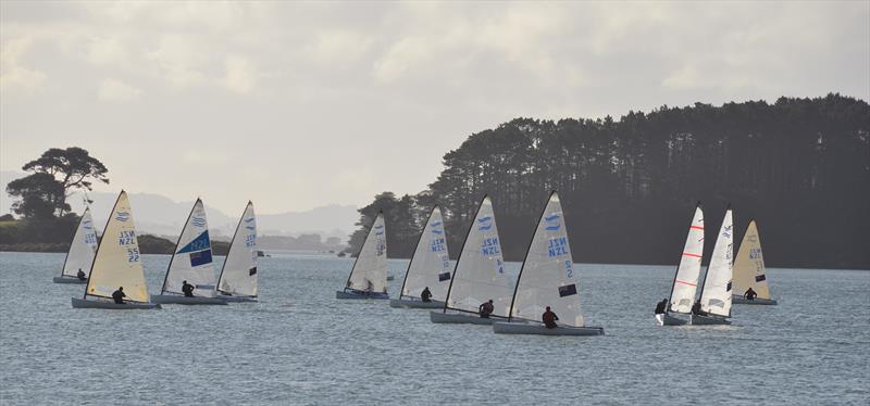 Close upwind racing - Waiuku Finn Masters Regatta - photo © Gary Morse