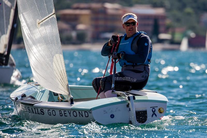Christoph Burger on day 2 of the International Finn Cup, Malcesine - XVII Andrea Menoni Trophy photo copyright Robert Deaves taken at Fraglia Vela Malcesine and featuring the Finn class