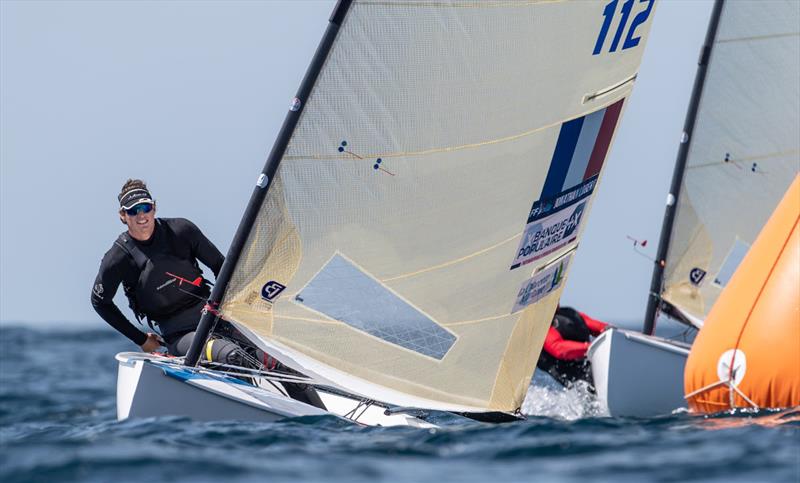 Jonathan Lobert, FRA on day 2 of the 2021 Open and U23 Finn European Championship photo copyright Joao Costa Ferreira taken at  and featuring the Finn class