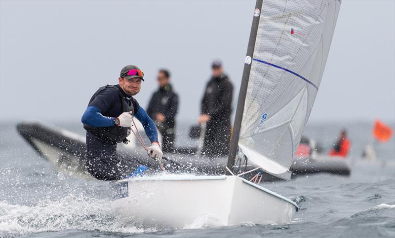 Giles Scott, GBR on day 3 of the 2021 Open and U23 Finn European Championship photo copyright Joao Costa Ferreira taken at  and featuring the Finn class