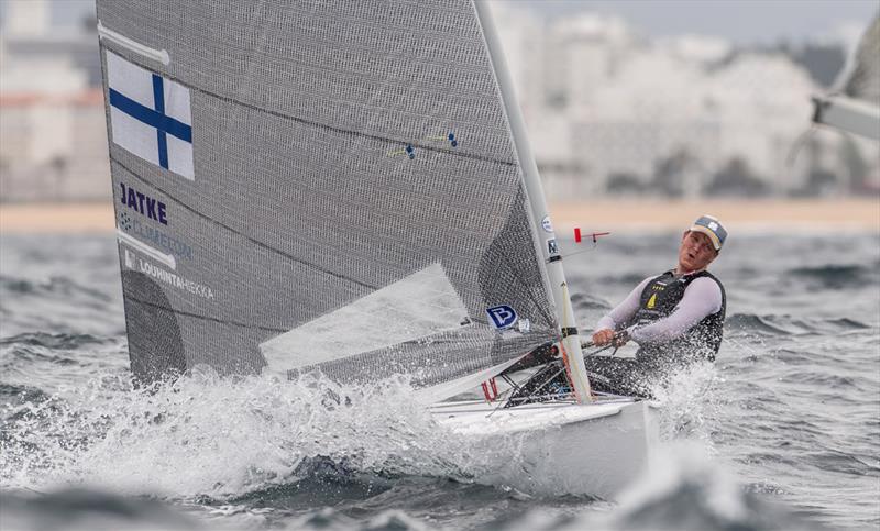 Oskari Muhonen, FIN on day 3 of the 2021 Open and U23 Finn European Championship photo copyright Joao Costa Ferreira taken at  and featuring the Finn class