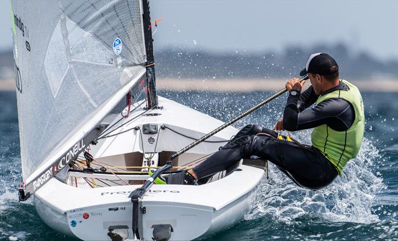 Zsombor Berecz, HUN on day 4 of the 2021 Open and U23 Finn European Championship photo copyright Joao Costa Ferreira taken at  and featuring the Finn class