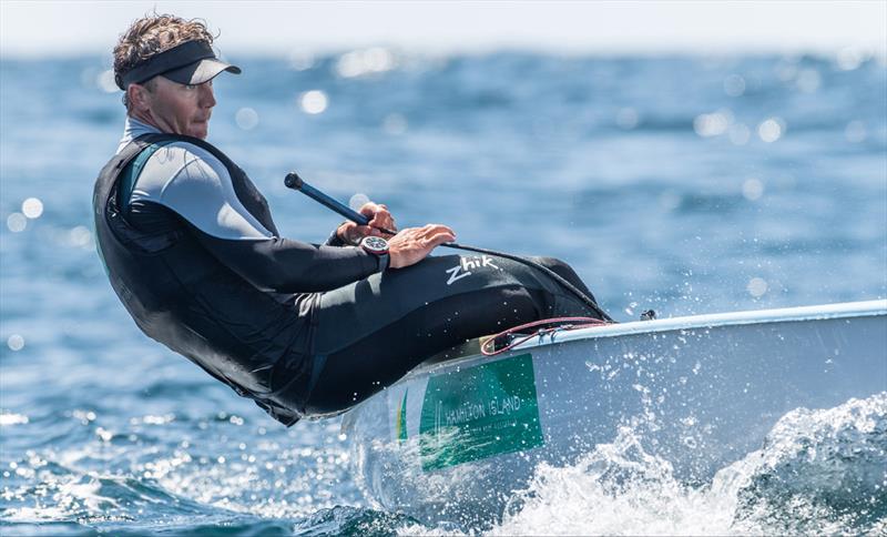 Jake Lilley, AUS on day 4 of the 2021 Open and U23 Finn European Championship photo copyright Joao Costa Ferreira taken at  and featuring the Finn class