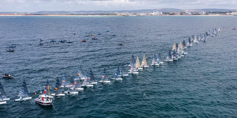 Start on day 4 of the 2021 Open and U23 Finn European Championship photo copyright Joao Costa Ferreira taken at  and featuring the Finn class