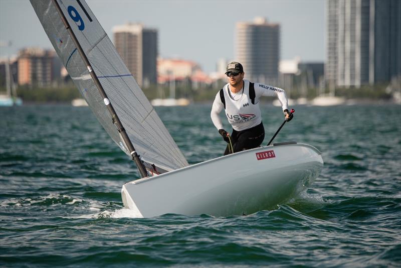 Finn athlete Luke Muller trains in Miami photo copyright Allison Chenard / US Sailing taken at  and featuring the Finn class