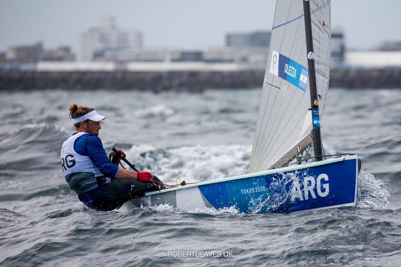 Facundo Olezza (ARG) on the third day of Finn class racing at the Tokyo 2020 Olympic Sailing Competition photo copyright Robert Deaves / www.robertdeaves.uk taken at  and featuring the Finn class