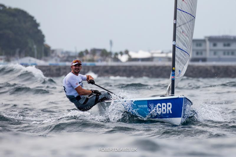 Giles Scott (GBR) on the third day of Finn class racing at the Tokyo 2020 Olympic Sailing Competition photo copyright Robert Deaves / www.robertdeaves.uk taken at  and featuring the Finn class