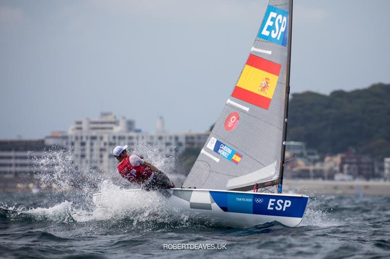 Joan Cardona (ESP) on the third day of Finn class racing at the Tokyo 2020 Olympic Sailing Competition photo copyright Robert Deaves / www.robertdeaves.uk taken at  and featuring the Finn class