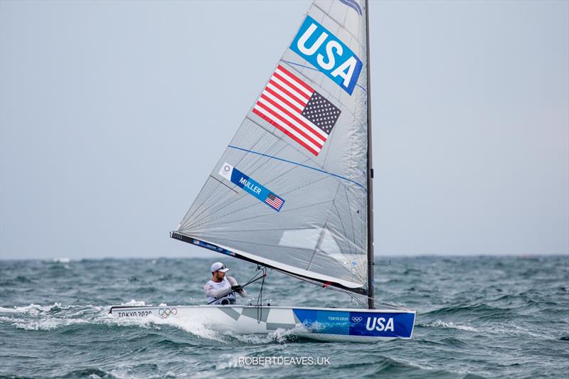 Luke Muller (USA) on the third day of Finn class racing at the Tokyo 2020 Olympic Sailing Competition photo copyright Robert Deaves / www.robertdeaves.uk taken at  and featuring the Finn class
