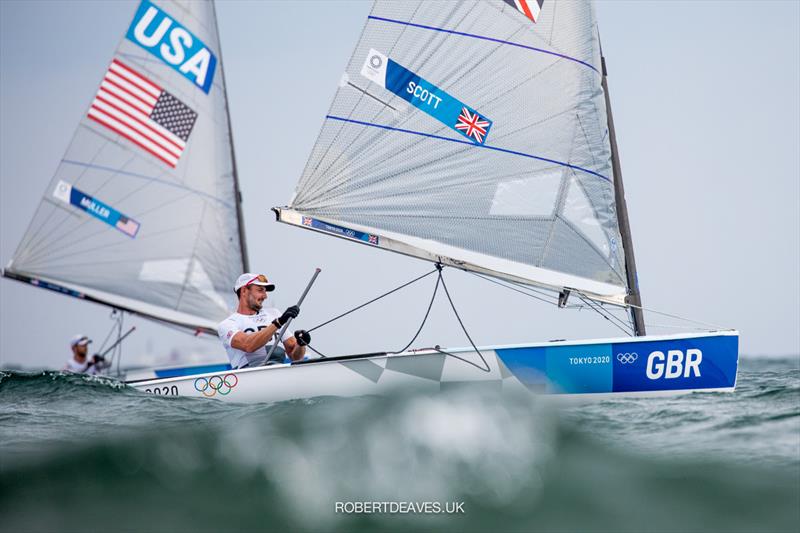 Race 6, on the third day of Finn class racing at the Tokyo 2020 Olympic Sailing Competition photo copyright Robert Deaves / www.robertdeaves.uk taken at  and featuring the Finn class