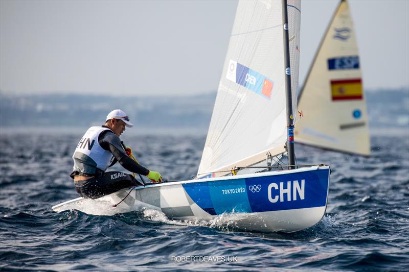 He Chen (CHN) at the Tokyo 2020 Olympic Sailing Competition day 7 photo copyright Robert Deaves / www.robertdeaves.uk taken at  and featuring the Finn class