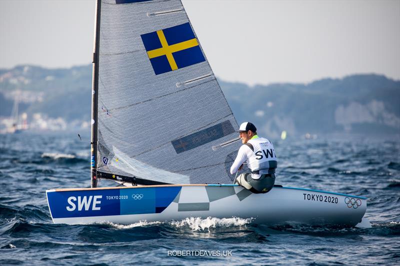 Max Salminen (SWE) at the Tokyo 2020 Olympic Sailing Competition day 7 photo copyright Robert Deaves / www.robertdeaves.uk taken at  and featuring the Finn class