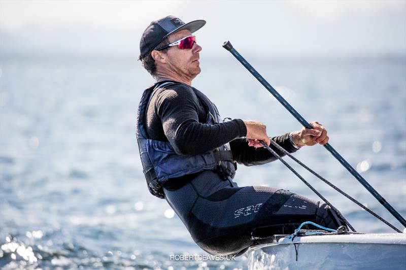 Valerian Lebrun on day 4 of the 2021 Finn World Masters photo copyright Robert Deaves taken at  and featuring the Finn class