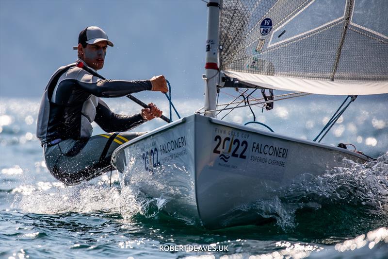 Domonkos Németh on day 4 of the Finn Gold Cup at Malcesine photo copyright Robert Deaves / www.robertdeaves.uk taken at Fraglia Vela Malcesine and featuring the Finn class