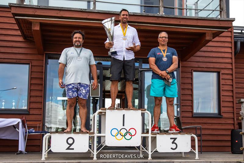 2022 Finn World Masters: 1st Pieter-Jan Postma (NED) 2nd Filipe Silva (POR) 3rd Karel Van Hellemond (NED) photo copyright Robert Deaves / www.robertdeaves.uk taken at  and featuring the Finn class