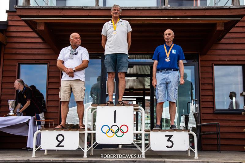 2022 Finn World Masters Legends: 1st Hans Fatzer (SUI) 2nd Henk de Jager (NED) 3rd Jiti Outrata (CZE) photo copyright Robert Deaves / www.robertdeaves.uk taken at  and featuring the Finn class