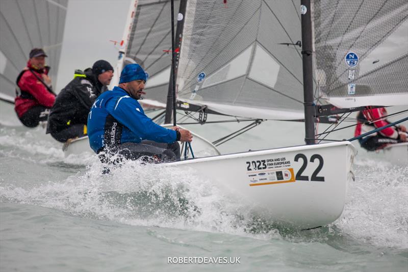 Tomas Mihalik, SVK - 2023 Open and U23 Finn Europeans in Csopak, Hungary, Day 3 photo copyright Robert Deaves taken at Procelero Sportegyesület and featuring the Finn class