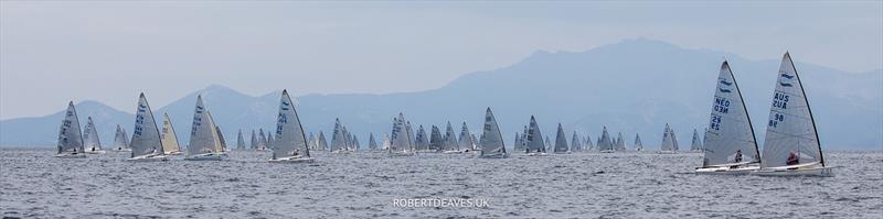 Race 1 on day 1 of the 2023 Finn World Masters in Greece photo copyright Robert Deaves / www.robertdeaves.uk taken at  and featuring the Finn class